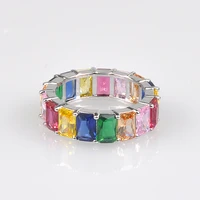 hpxmas 2019 new gold filled fully jewelled rainbow colorful multi colorcubic zirconia eternity square baguette finger ring a86