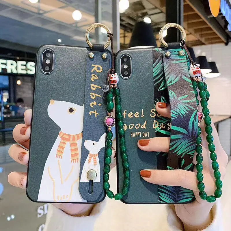 Ремешок на запястье для IPhone 11 Pro XS Max чехол с мультяшным Кроликом силиконовый