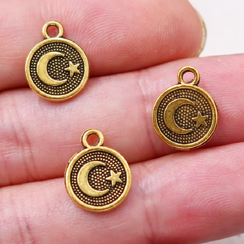 30 шт. Мини Накладной Луной и звездами турецким флагом подвески с мусульманское