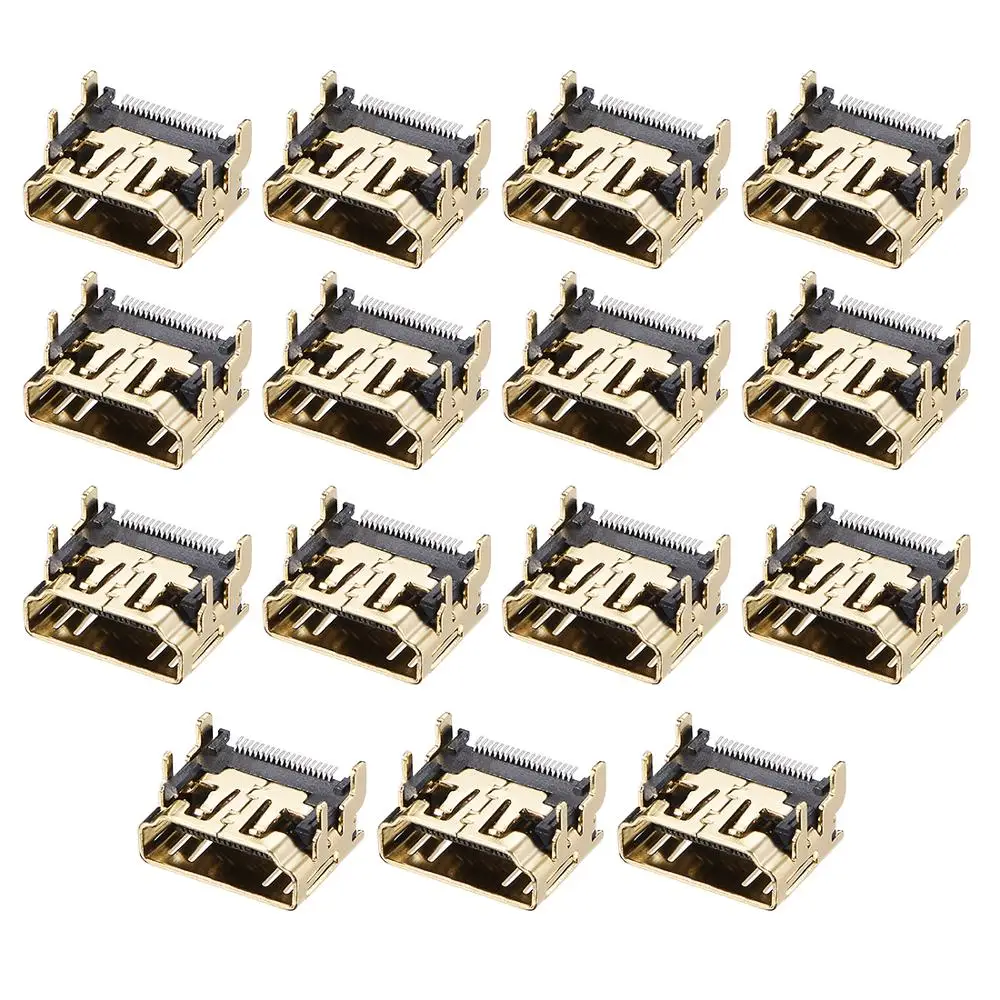 

UXCELL 15pcs PCB Board Connector SMT SMD Female HDMI Computer HD Interface 19pin Gold/Sliver Tone for Mini USB Application