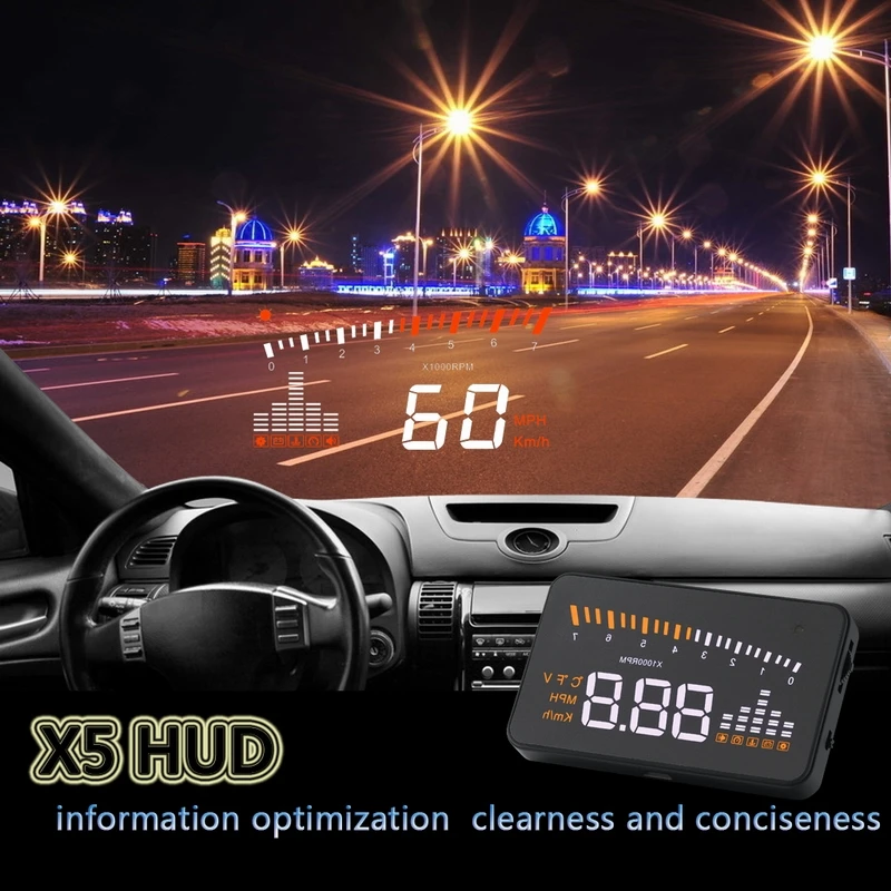 

Digital car speedometer Over-speed Alarm KM/h MPH GPS speedometer Car hud head up display OBD2 II Interface X5 3" Fuel Warning