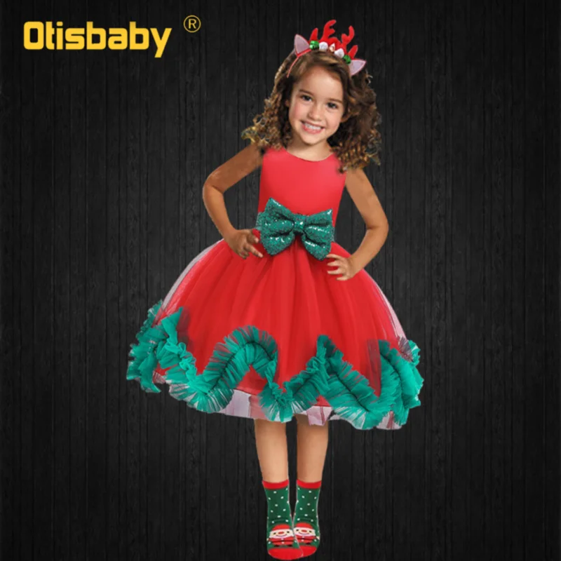 1 Only Dress Рождественское платье; бант с пайетками для младенцев; платье принцессы с юбкой-пачкой; рождественские детские вечерние платья; цвет красный, зеленый; карнавальные костюмы для девочек - Цвет: 1 Only Dress