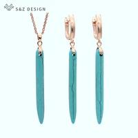 sz unique long synthetic turquoises dangle earrings jewelry set 585 rose gold anti allergy eardrop for women girl party jewelry