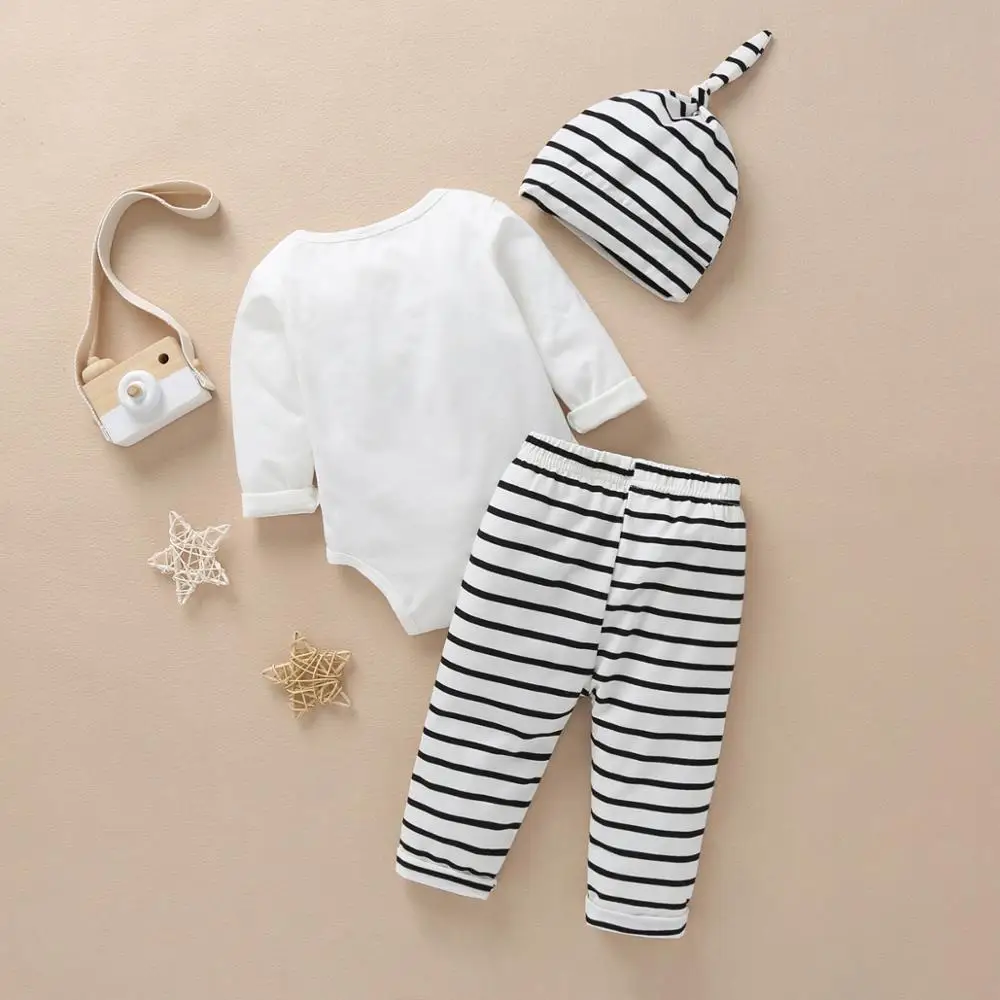 3 шт. детский хлопковый комбинезон с длинным рукавом и принтом Hello World |