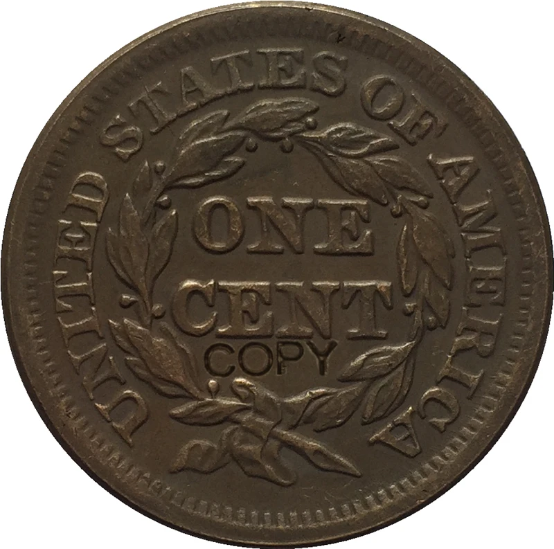 США 1839-1857 Заплетенные волосы большой цент копии монет