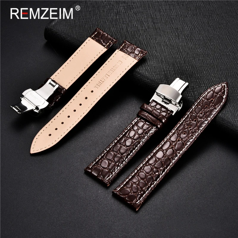REMZEIM Calfskin Leather Watchband 18mm 19mm 20mm 21mm 22mm 24mm Women Men Leather Strap Watch Band Accessories wristband