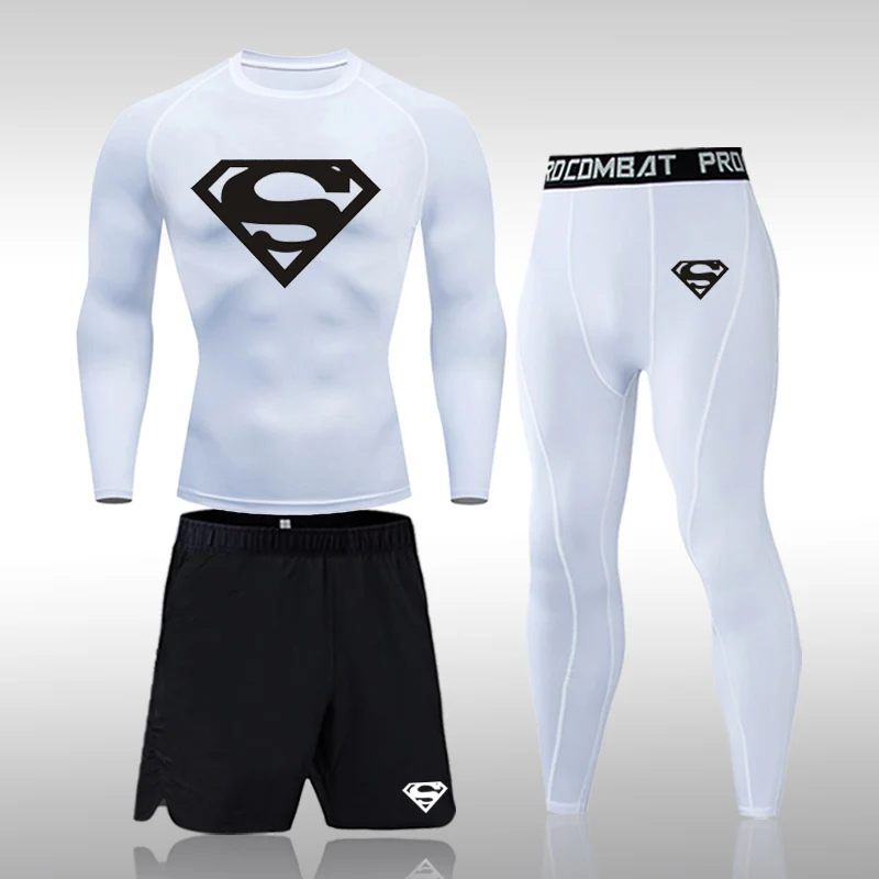 Men's Long sleeve Compression Sports Suit Gym Set Elastic Basketball Running Workout Sportswear Men 3 Pcs Sets | Спорт и