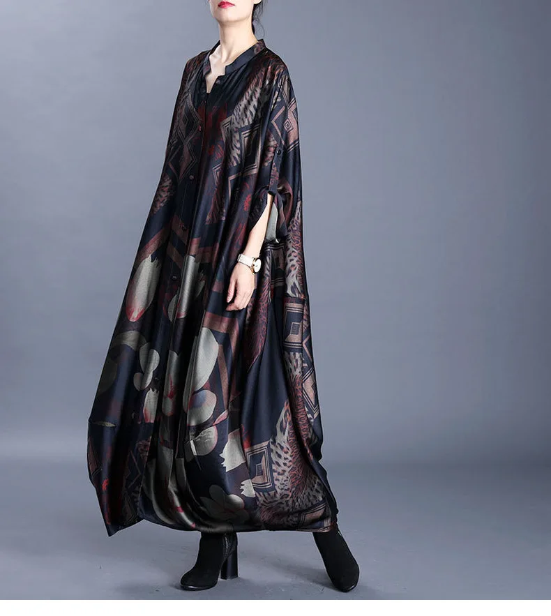 Women Plus Size 2020 New Spring Dresses Vintage Print Floral Loose High Quality Chinese Clothing Casual Maxi Long Dress | Женская одежда