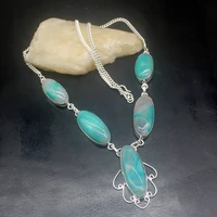 gemstonefactory jewelry big promotion single unique 925 silver green botswana agate magic women chain necklace 50cm 202101361