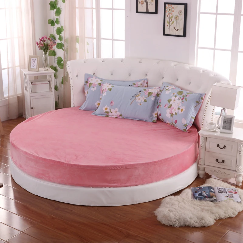 Зимняя фланелевая круглая натяжная простыня Хрустальная бархатная Коралловая