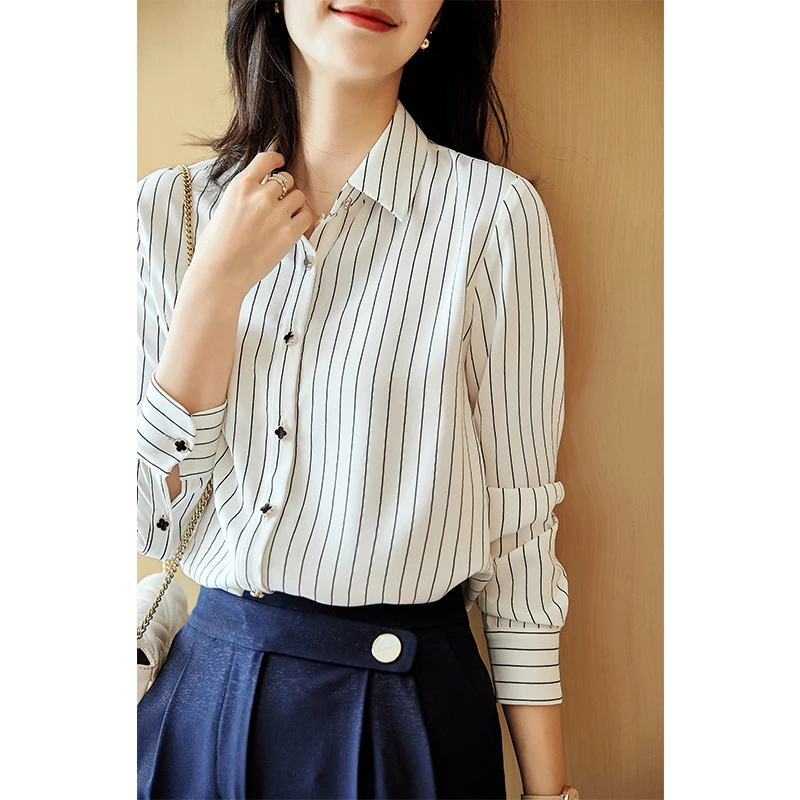 

Long Sleeve Striped Shirt for Women Spring 2021new Loose Temperament Professional Top Casual Chiffon Shirt