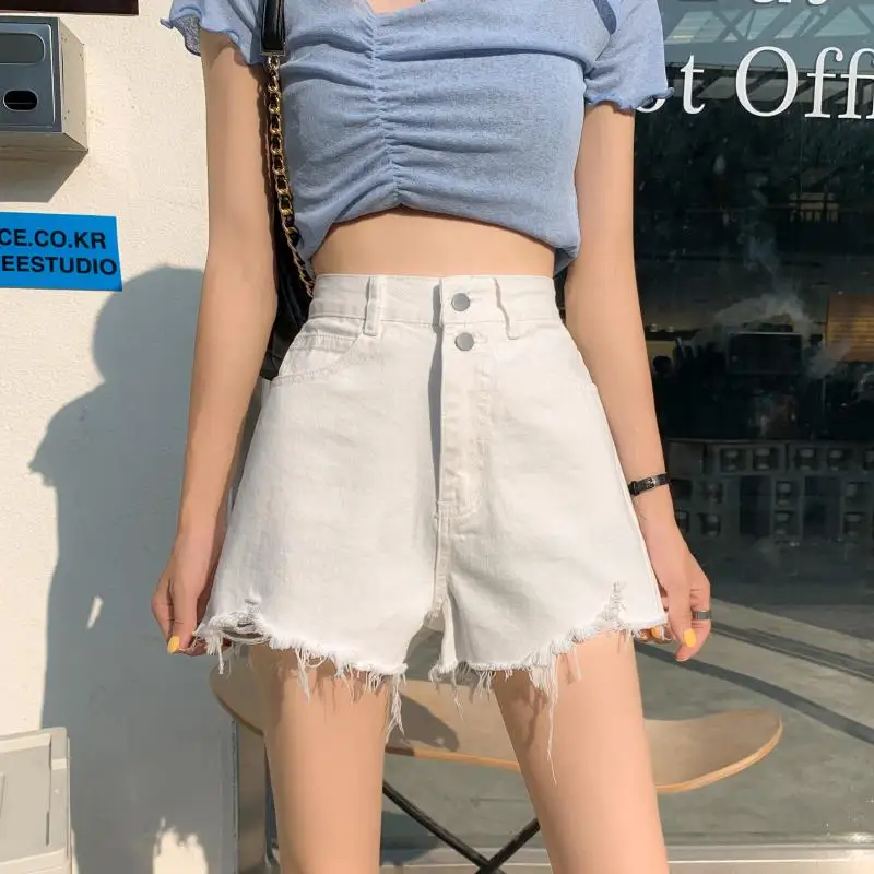 

Летние брюки для женщин, брюки с широкими штанинами в стиле 90-х стиле джинсовые шорты с высокой талией для девочек в Корейском стиле, модные ...