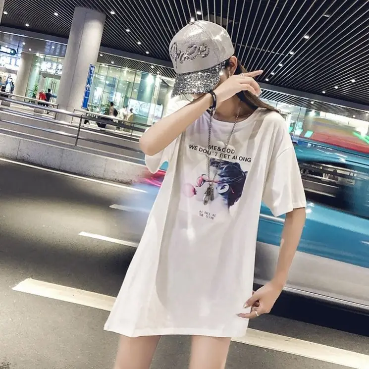 

Women's mid-length belt summer loose ginger yellow t-shirt