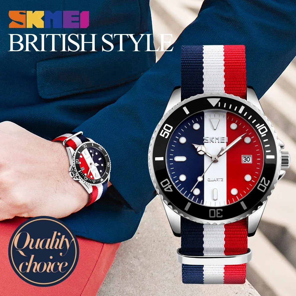 

SKMEI Quartz Watch Men British Style Nylon Strap Waterproof Classic Wrist Watch Date Luxury Male Clock Relogio Masculino 9133