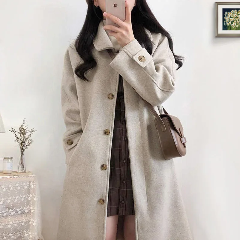 

Female Winter Warm Long Black Coat Ladies Elegant Office Wear Women's Wool Trench Coats Korean Fashion Outerwear Clothing 2XL