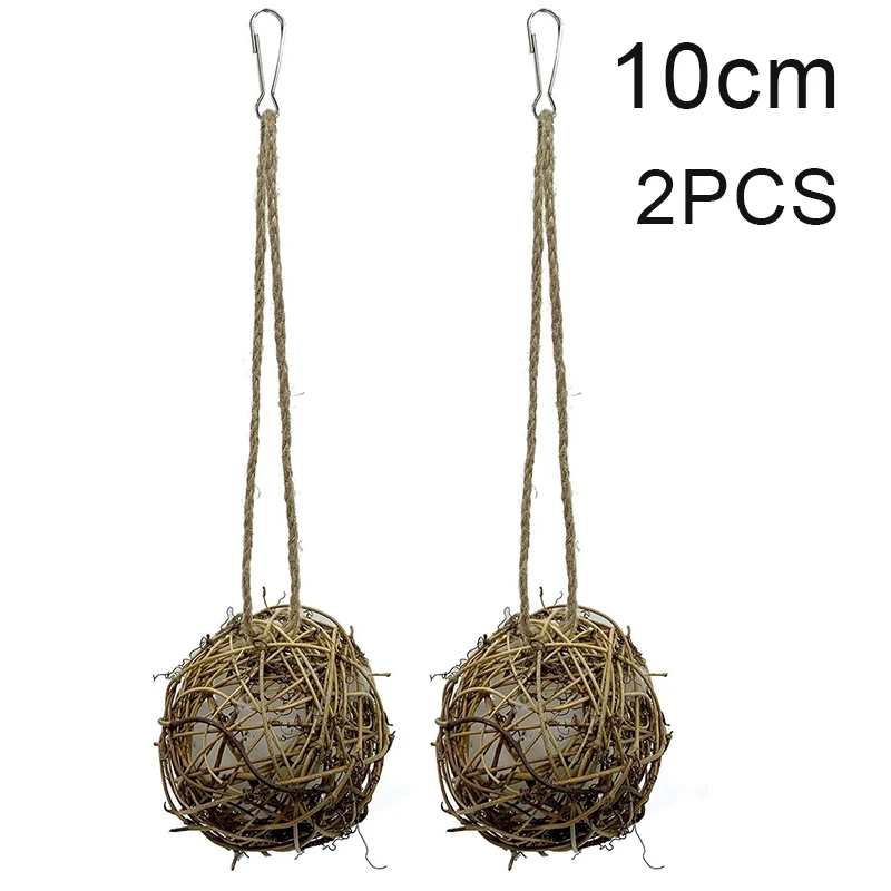 

New 2pcs Parrots Grass Gnaw Toy Natural Rattan Balls with Rope Chewing Toy for Small Birds Parrots Hanging Toy HK3