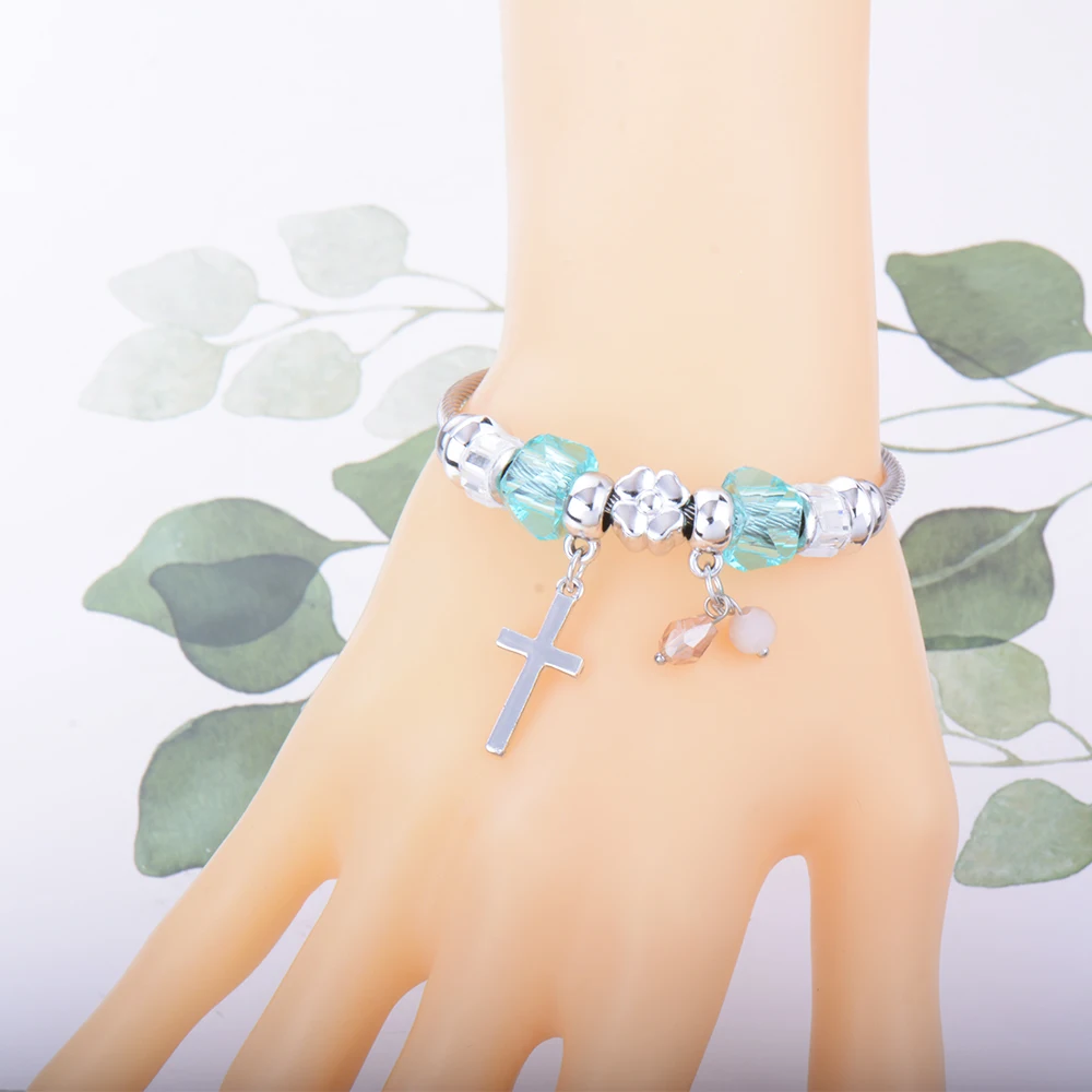 Женские браслеты из нержавеющей стали с кристаллами и крестом Проволочный