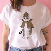 cute detective kitten graphic t shirt women gorgeous white leisucre t shirts female hot selling clothes tumblr comfy mujer