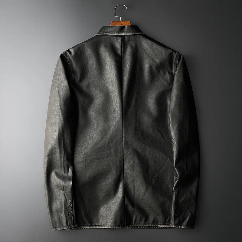Мужской новый осенний Блейзер 2021 Мужская модная однобортная кожаная куртка с