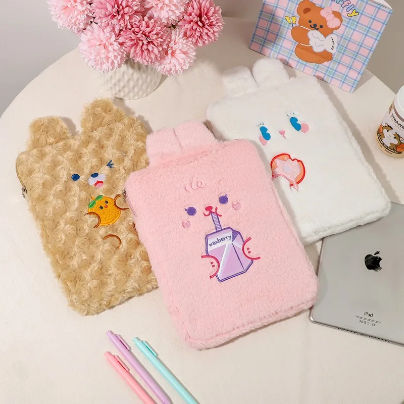 

Japanese and Korean bear 11 inch Ipad bag cute girl rabbit clutch bag plush tablet computer storage liner bag Women Purse