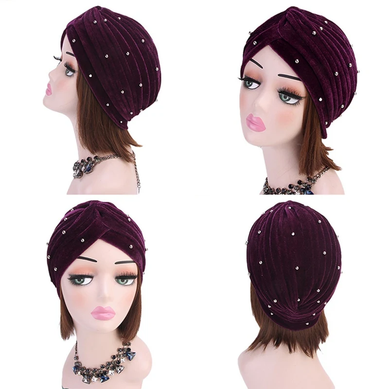 

Muslim women beading turban hijab caps islamic headscarf bonnet india caps wrap head scarf turbante mujer turban femme musulman
