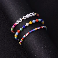 3pcsset bohemian ethnic hamdmade multicolor bracelet for women fashion colorful soft pottery retro pearl beads bracelet am3163