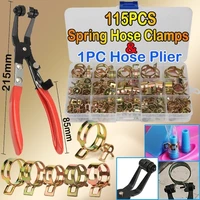 115 pcs zinc plated spring hose clamps1pc curved throat hoop clamp pliers for band clamp metal fastener assortment kit