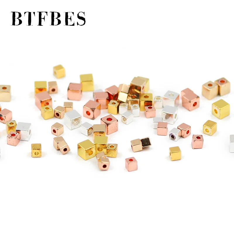 BTFBES квадратные Розовые золотые Серебристые гематитовые натуральные камни 2/3 мм