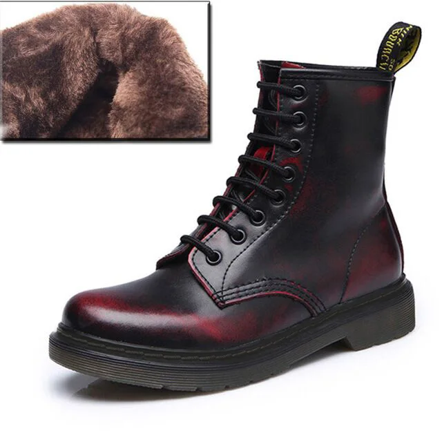rub red fur Г., ботинки в байкерском стиле женские ботинки Ботинки martin из натуральной кожи женские ботильоны женская зимняя обувь женские ботинки - Цвет: rub red fur