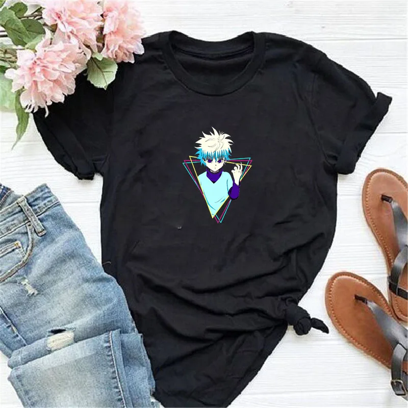 

2021 killua zoldyck kurapika летний топ мужская уличная одежда с принтом парная одежда японская футболка kawaii
