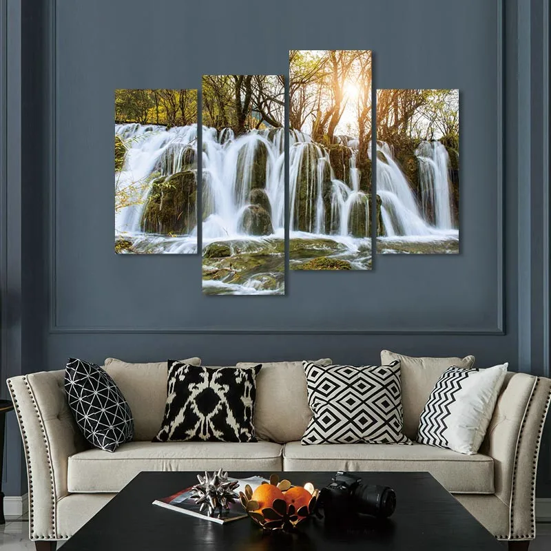 

4 Pieces Canvas Painting Pictures Wall Art Home Decor Modern Landscape Posters Prints Mountain Waterfall Forest Lake