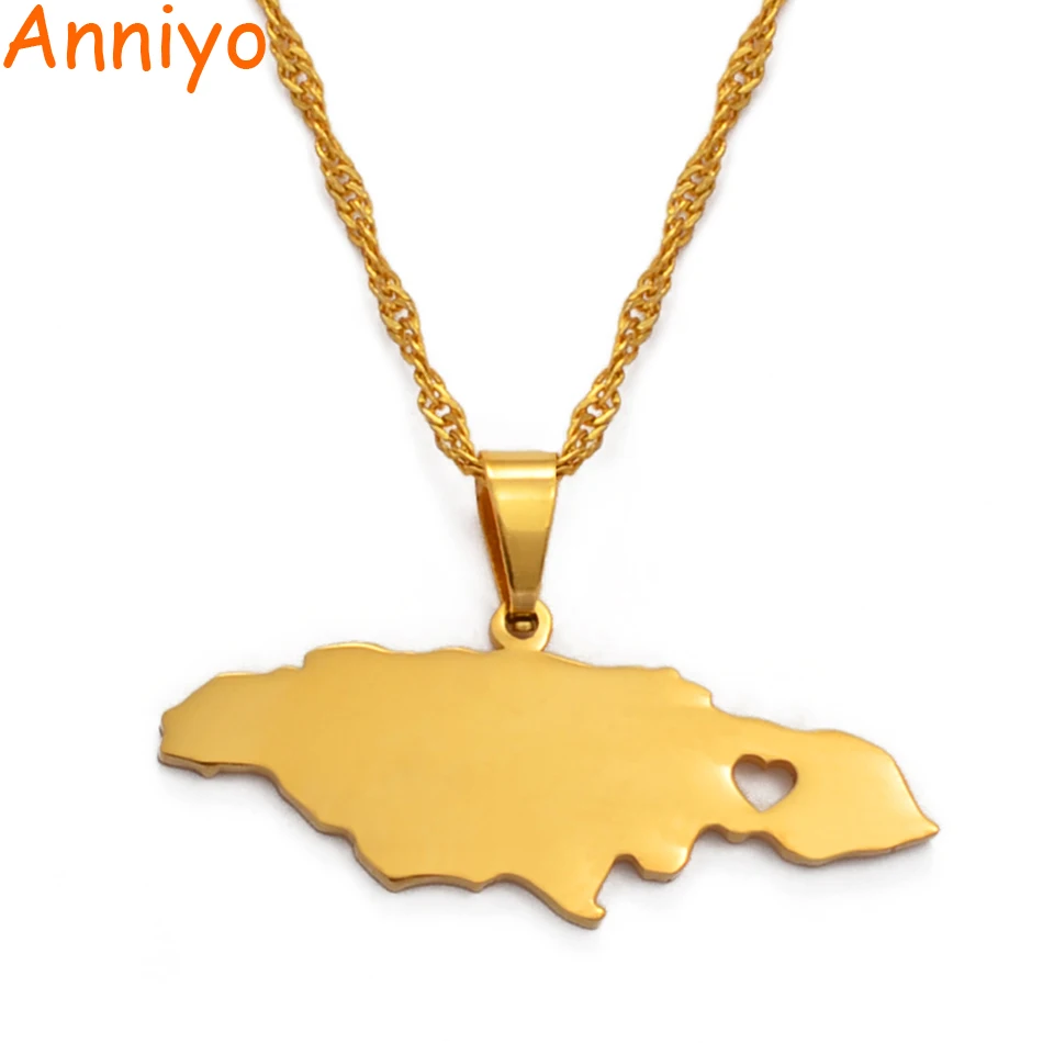 Anniyo/Сердце, ямайская карта, ожерелья с подвесками для женщин/девушек, золотого цвета, ювелирные изделия, ямайские патриотические подарки#024621