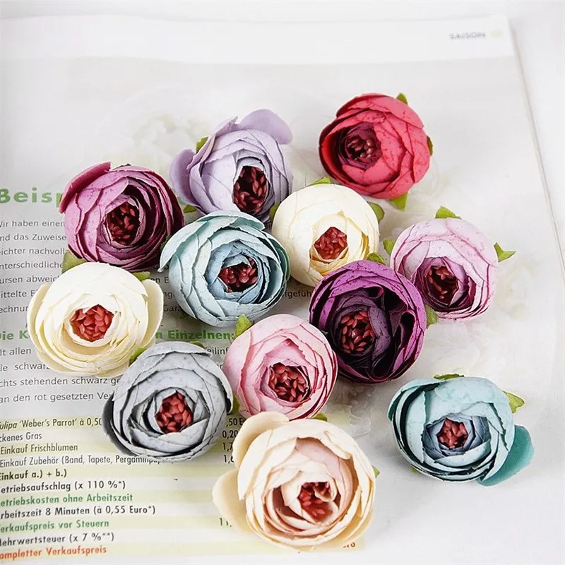 

10 Pieces Silk Tea Roses Fake Head Wedding Decorative Flowers Wall Christmas Decorations for Home Candy Box Artificial Flowers