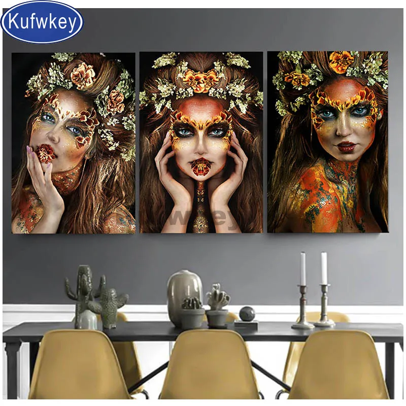 3 шт. алмазов картина с золотистым рисунком цветов Женские Вьетнамки вышивкой