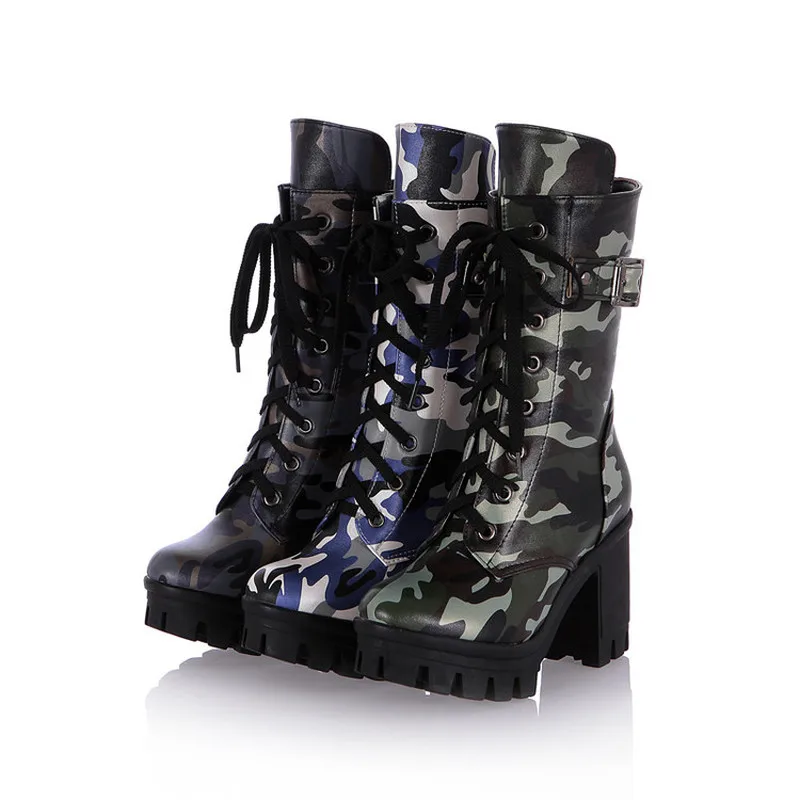 US4 11 популярные женские камуфляжные ботильоны на шнуровке в стиле панк