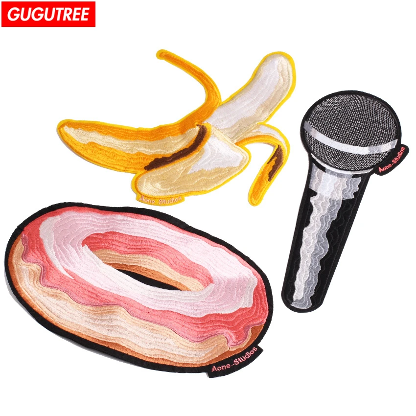 Большие нашивки с вышивкой GUGUTREE в виде банана Пончика микрофона аппликацией для