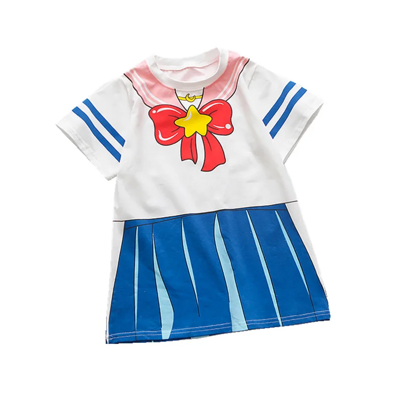 

Cute Anime Moon Kid Girls Dress Suit New Children's Summer Clothes Casual Cartoon Bowknot Dress Kawaii Uniform