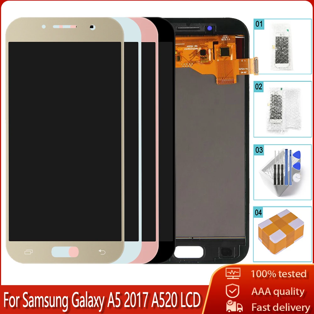 ЖК-экран качества AAA для SAMSUNG GALAXY A5 2017 A520 A520F A520K ЖК-дисплей 100% протестированный