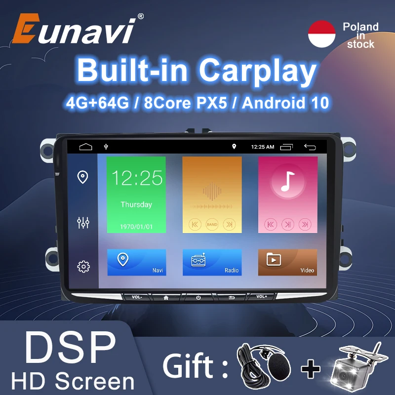 Eunavi Android 10 2 DIN Автомобильный GPS плеер для сиденья Altea Фольксваген Толедо Гольф 5/6