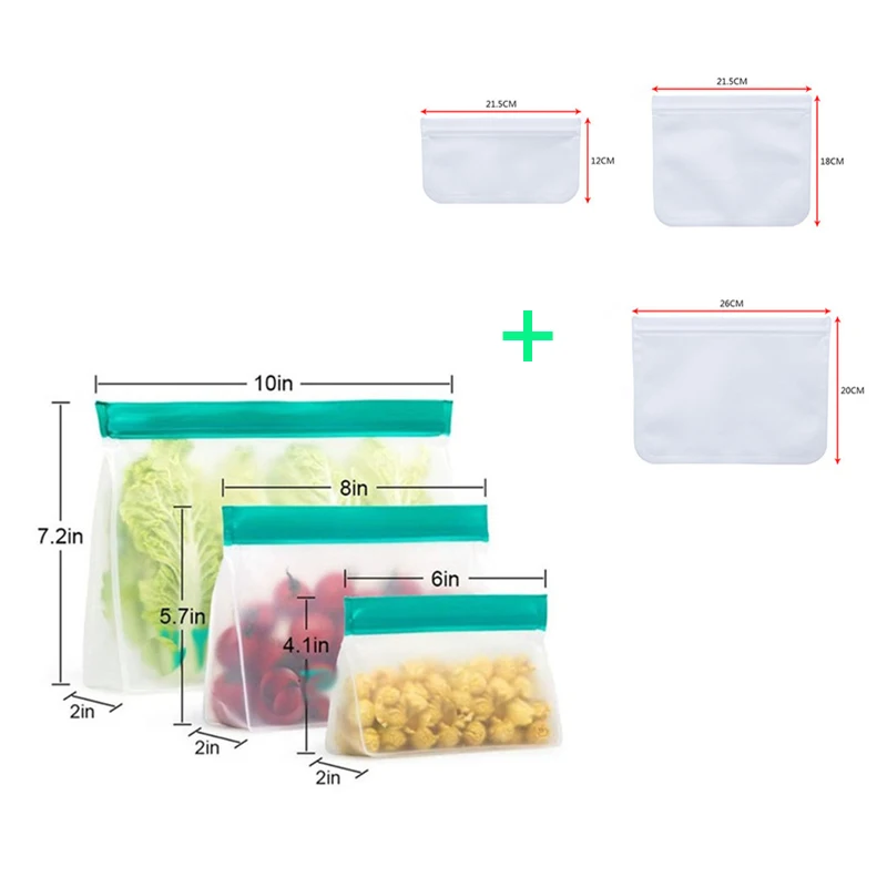 PEVA Bags 6pcs 3 шт силиконовые контейнеры для хранения продуктов на молнии, герметичные свежие чаши, многоразовые закрывающиеся пакеты на молнии для фруктов и овощей - Цвет: PEVA Bags 6pcs