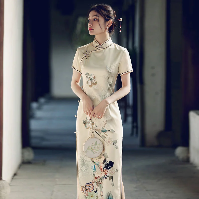 Vestido Chino largo para niña, Cheongsams, Vestido Chino tradicional, elegante y moderno, Vestido oriental Vintage de verano, nuevo