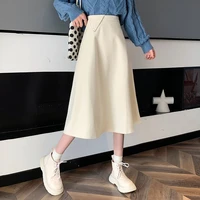 2021 autumn winter skirt solid color womens casual high waist korean fashion casual temperament simplicity women woolen skirt