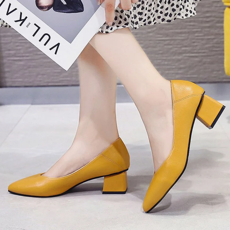 Офисные женские туфли из органической кожи Модельные на не сужающемся книзу