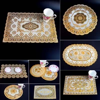 6pcs bronzing lace pvc placemat dining table mat golden coaster waterproof insulation pad tableware utensil restaurant supplies