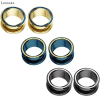 leosoxs 2pcs hot sale stainless steel pressed sand ear expander pulley ear expander auricle body piercing jewelry