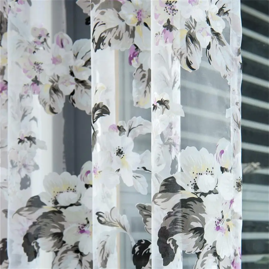 

Gray Pastoral Rotten Flower Window Curtains For living room Romantic Print Tulle Drapes For Bedroom Panels MY153#5
