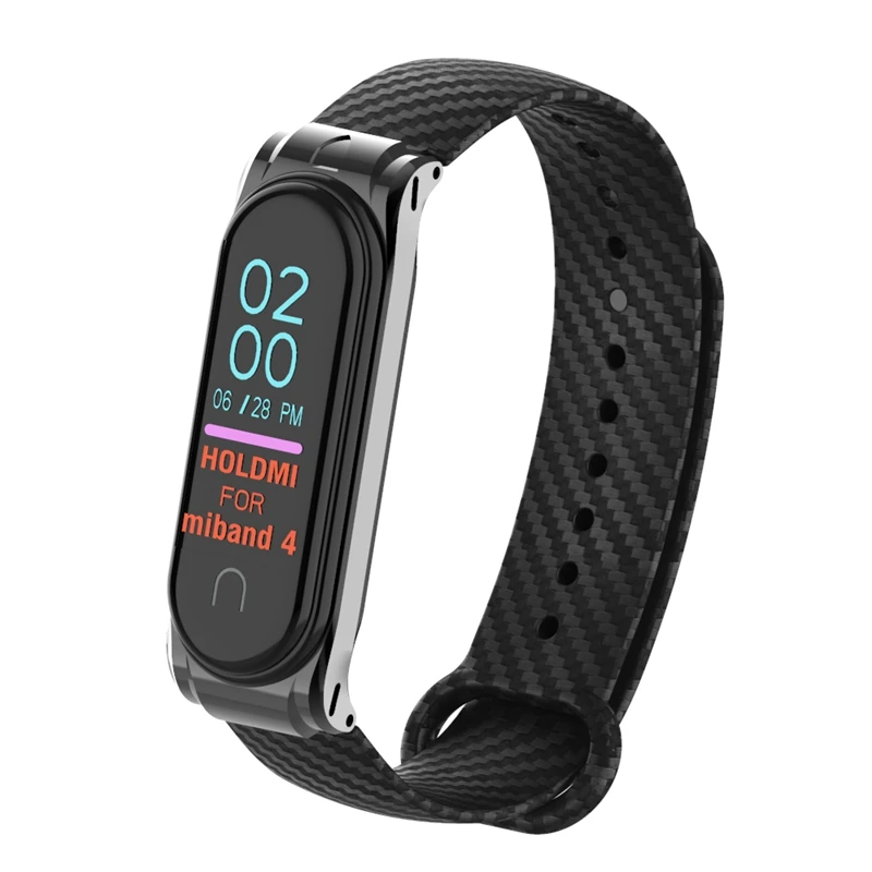 Красочное углеродное волокно mi Band 4 ремешок для mi Band 4 Xiao mi Band 4 с металлической основой спортивный браслет для mi Band 3 замена