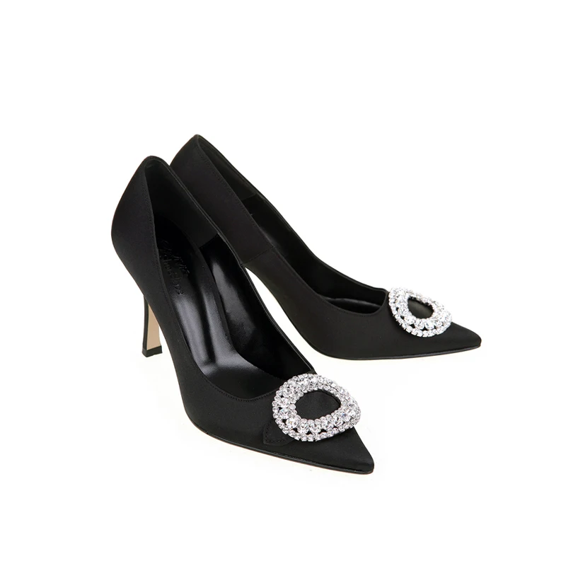 Замшевые Вечерние туфли на высоком каблуке с круглым носком и стразами свадебные