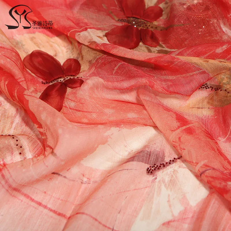 Осенний Шелковый шерстяной шарф с ручной вышивкой женский принтом 2020 |