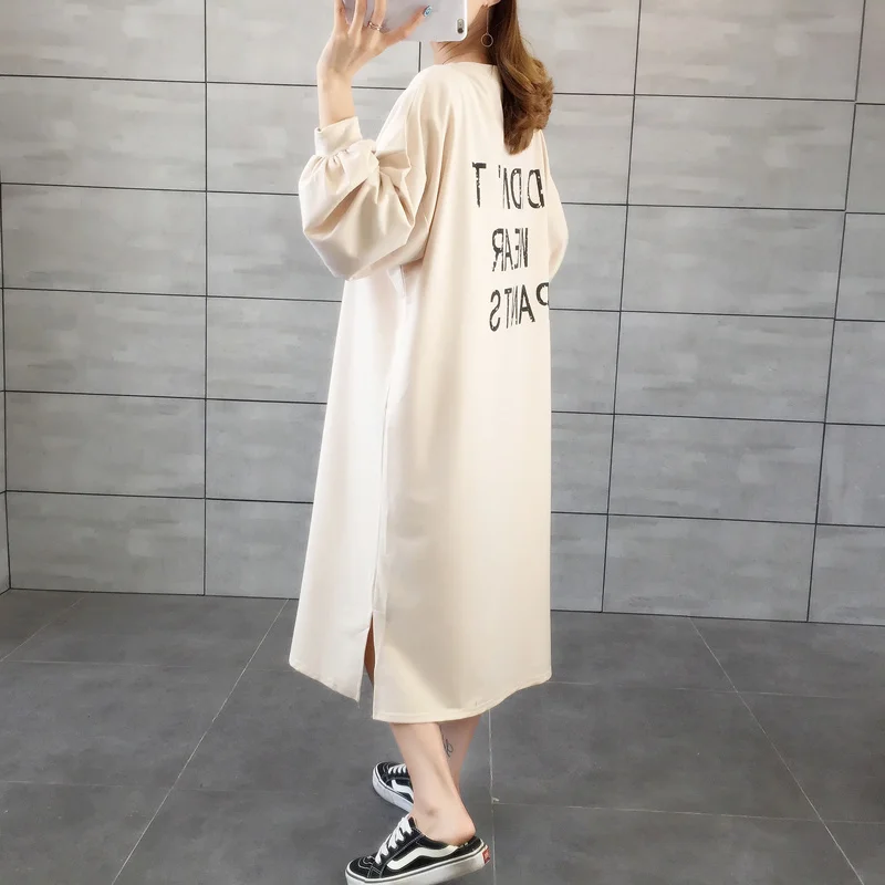 

Cotton Polyester Fall Wear Long Sleeves Tshirt Korean Dress Casual Loose Letter Print Simple Clothes Harajuku Ladies Dresses New